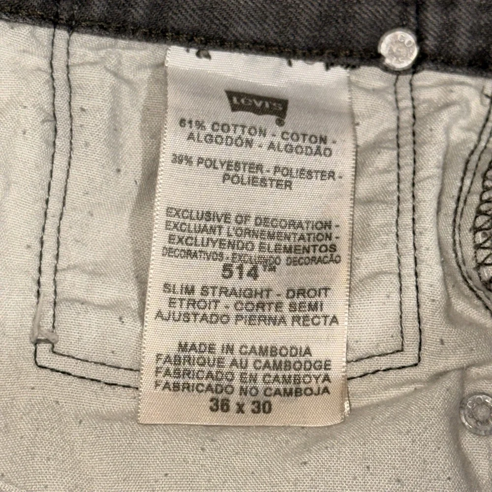 Y2K Levi 514 Pants Mens 36x30 Gray Fade Jeans Denim Flap Pockets Slim Straight